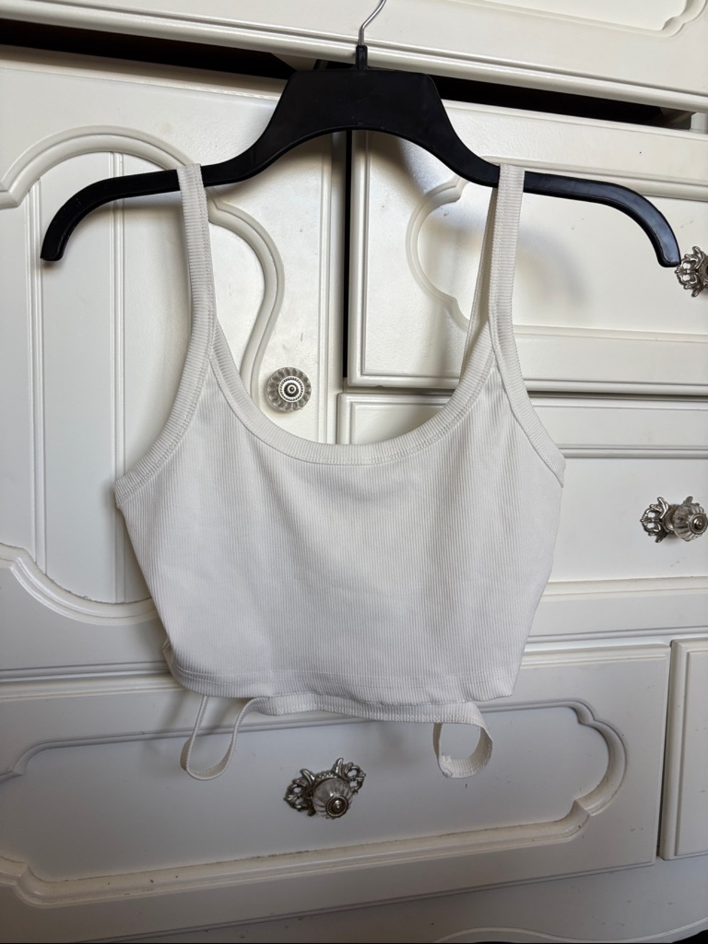 SHEIN White Ribbed Scoop Neck Cropped Tank With Details On the Side